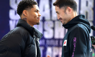 Shakur Stevenson vs Shuichiro Yoshino faceoff shake