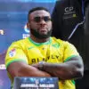 Jarrell Miller at the press conference for his planned fight vs Fabio Wardley, which was later cancelled.