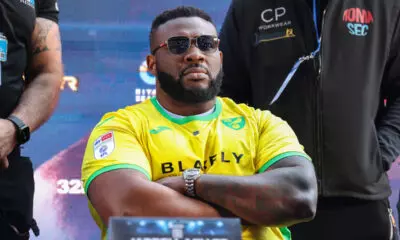 Jarrell Miller at the press conference for his planned fight vs Fabio Wardley, which was later cancelled.