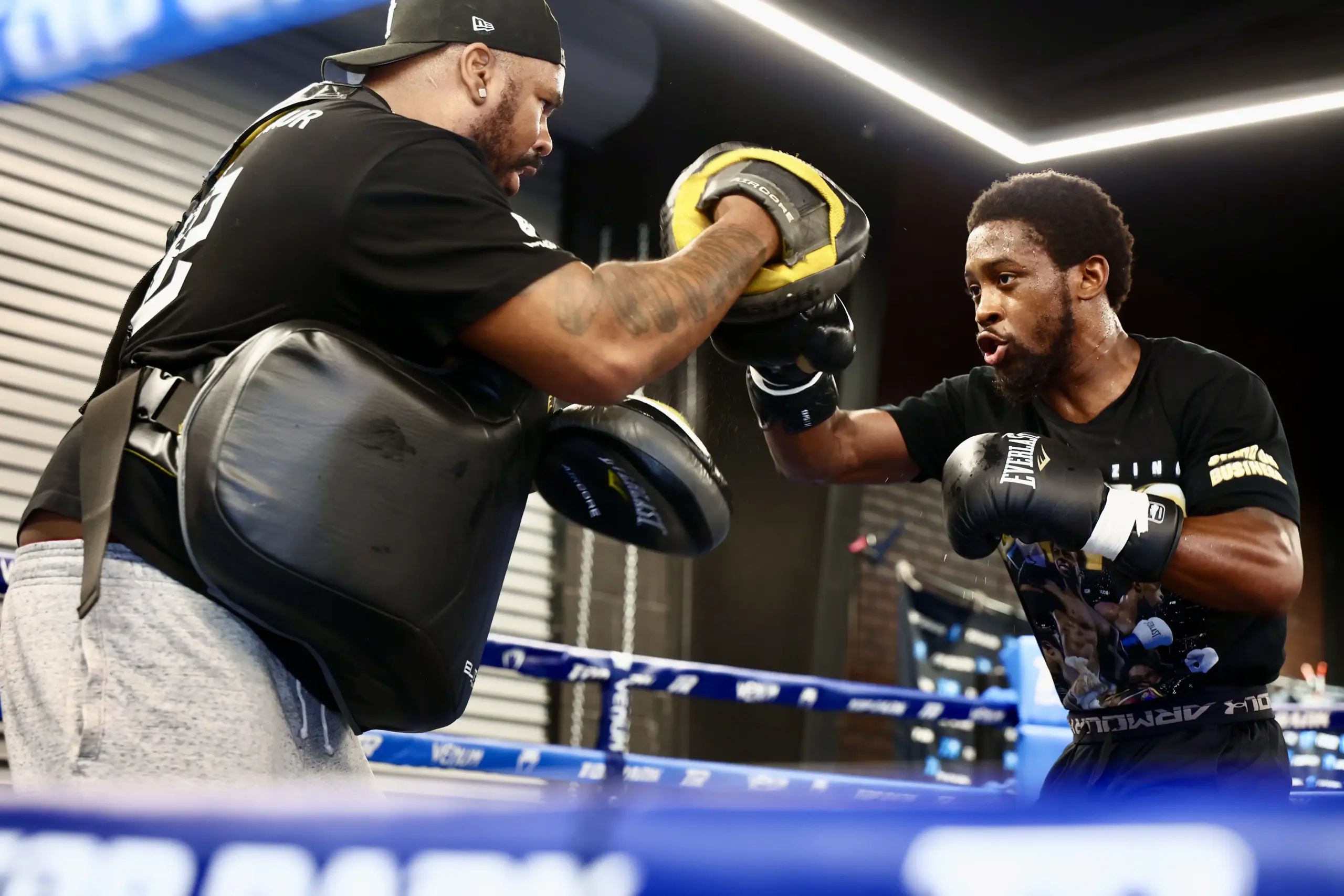 Keyshawn Davis on the pads at Top Rank gym.